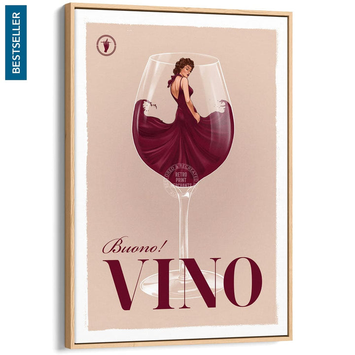 VINO | WORLDWIDE A3 | 297 x 420mm | 11.7 x 16.5 inches / Canvas Floating Frame: Natural Oak Timber Print Art