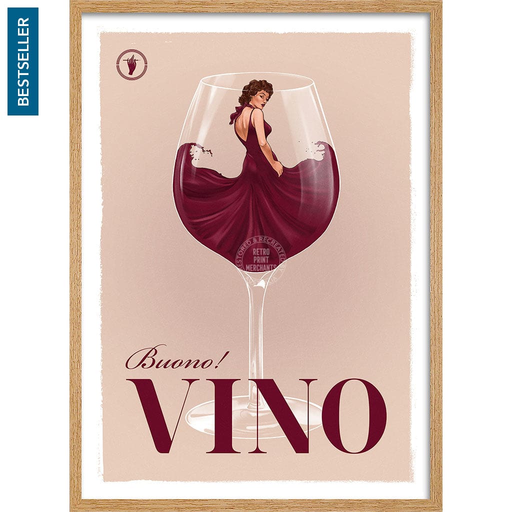 VINO | WORLDWIDE A3 | 297 x 420mm | 11.7 x 16.5 inches / Framed Print: Natural Oak Timber Print Art