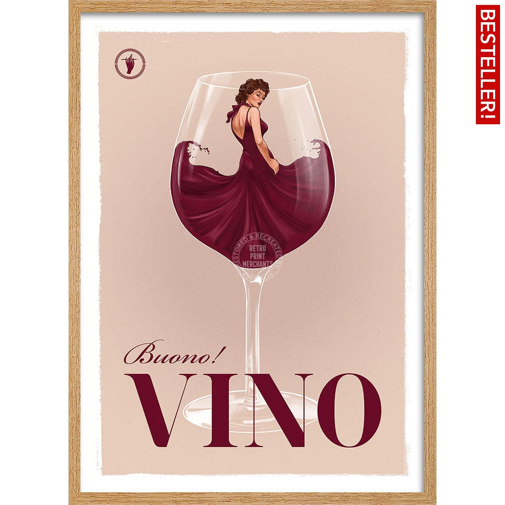 VINO | WORLDWIDE A3 | 297 x 420mm | 11.7 x 16.5 inches / Framed Print: Natural Oak Timber Print Art