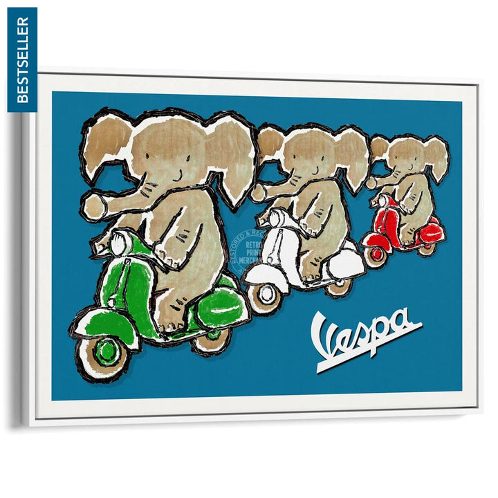 Viva Vespa Triplets | Italy A4 210 X 297Mm 8.3 11.7 Inches / Canvas Floating Frame: White Timber