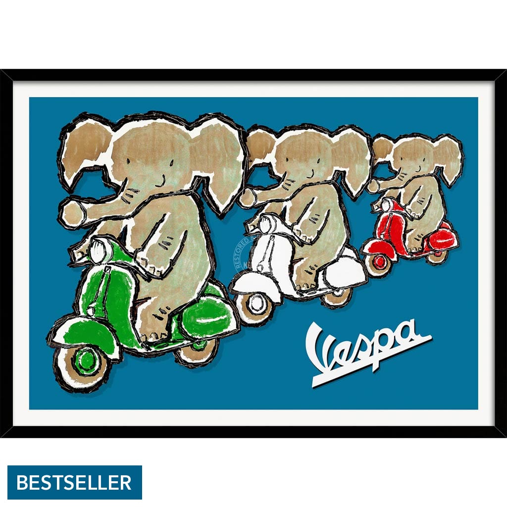 Viva Vespa Triplets | Italy A4 210 X 297Mm 8.3 11.7 Inches / Framed Print: Black Timber Print Art