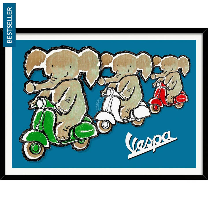 Viva Vespa Triplets | Italy A4 210 X 297Mm 8.3 11.7 Inches / Framed Print: Black Timber Print Art