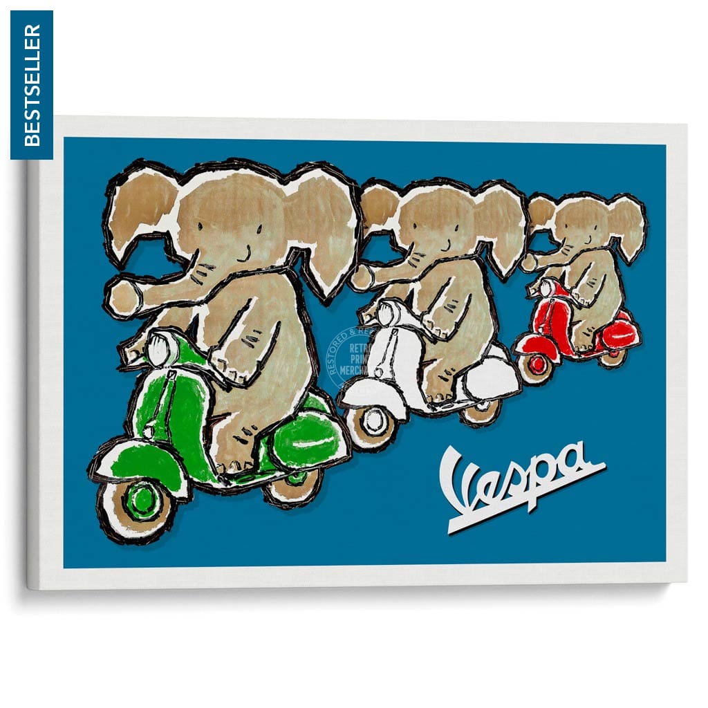 Viva Vespa Triplets | Italy A4 210 X 297Mm 8.3 11.7 Inches / Stretched Canvas Print Art