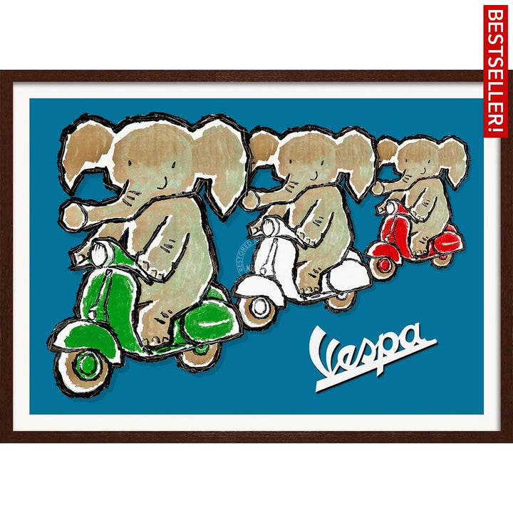 Viva Vespa Triplets | Italy A4 210 X 297Mm 8.3 11.7 Inches / Framed Print: Chocolate Oak Timber