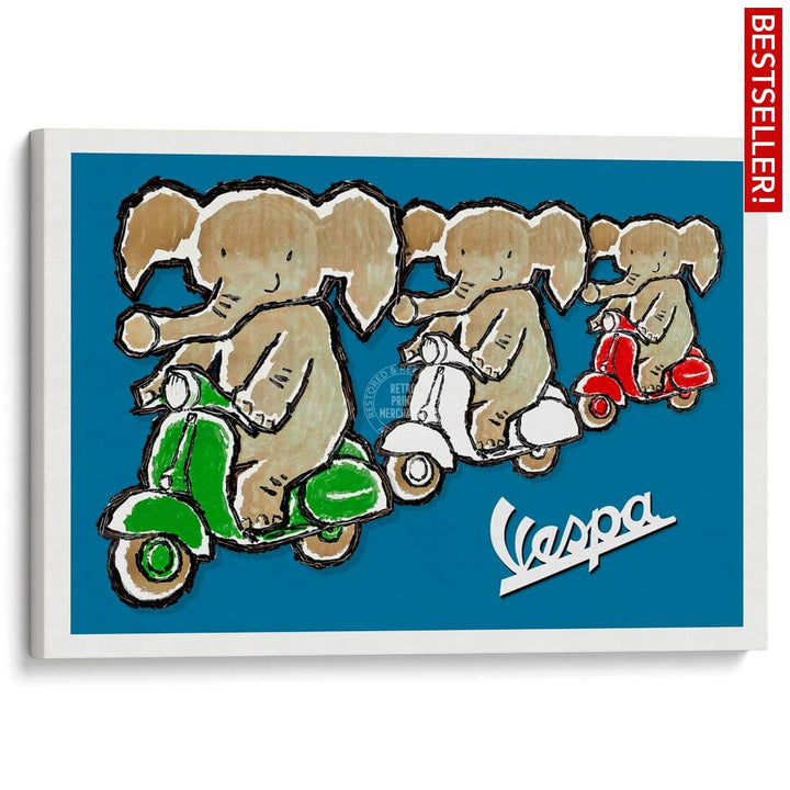 Viva Vespa Triplets | Italy A4 210 X 297Mm 8.3 11.7 Inches / Stretched Canvas Print Art