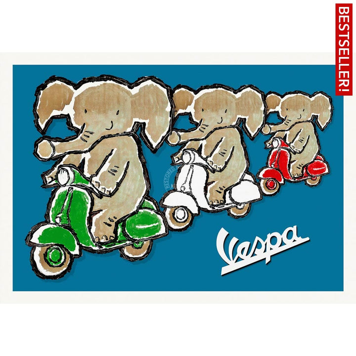 Viva Vespa Triplets | Italy A4 210 X 297Mm 8.3 11.7 Inches / Unframed Print Art