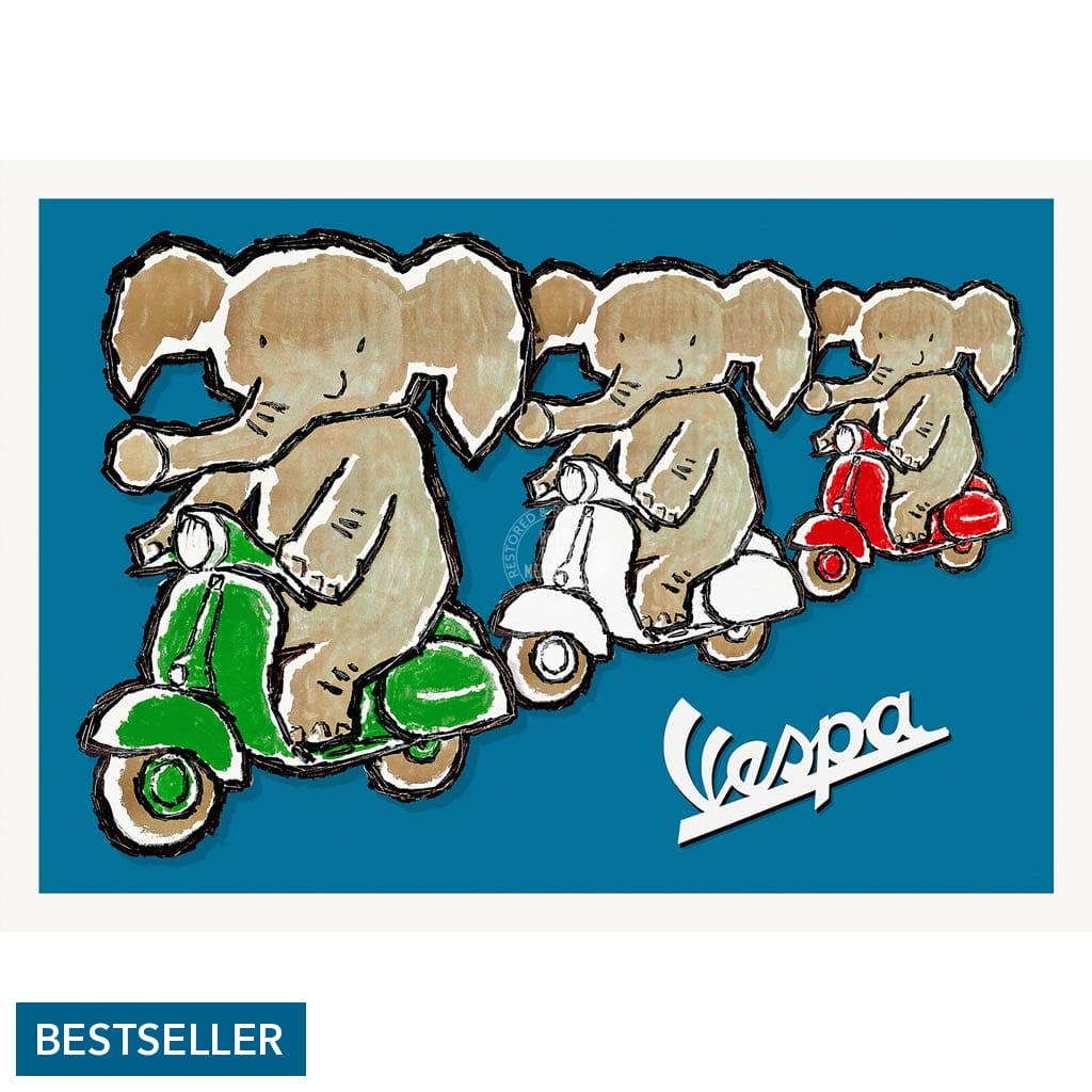 Viva Vespa Triplets | Italy A4 210 X 297Mm 8.3 11.7 Inches / Unframed Print Art