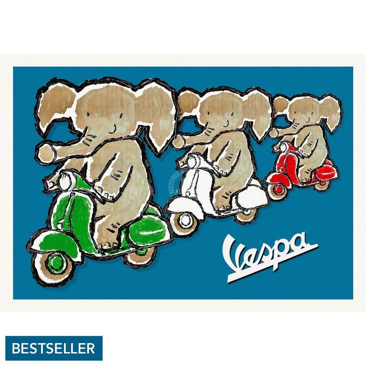 Viva Vespa Triplets | Italy A4 210 X 297Mm 8.3 11.7 Inches / Unframed Print Art