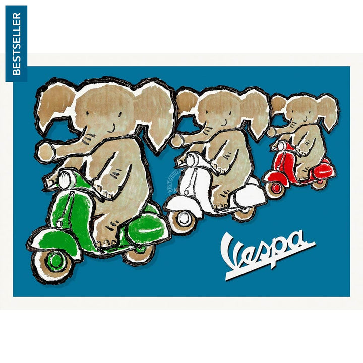 Viva Vespa Triplets | Italy A4 210 X 297Mm 8.3 11.7 Inches / Unframed Print Art