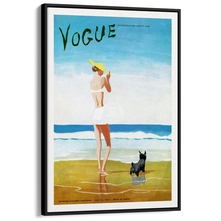 Vogue Beach Walk 1937 | Usa A3 297 X 420Mm 11.7 16.5 Inches / Canvas Floating Frame - Black Timber