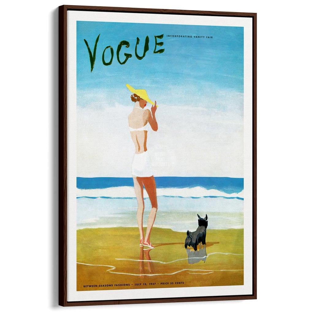 Vogue Beach Walk 1937 | Usa A3 297 X 420Mm 11.7 16.5 Inches / Canvas Floating Frame - Dark Oak