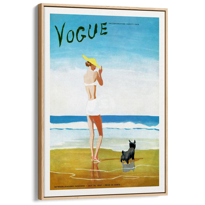 Vogue Beach Walk 1937 | Usa A3 297 X 420Mm 11.7 16.5 Inches / Canvas Floating Frame - Natural Oak