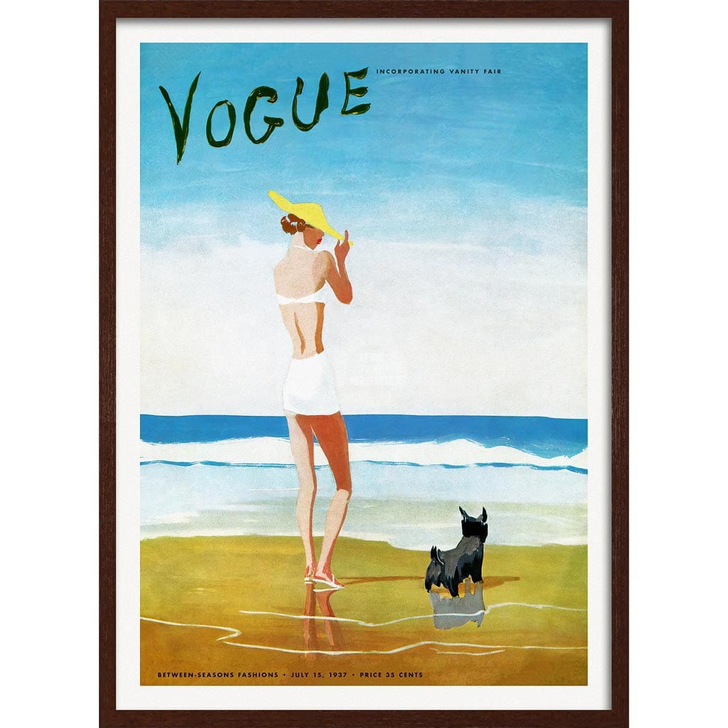 Vogue Beach Walk 1937 | Usa A3 297 X 420Mm 11.7 16.5 Inches / Framed Print - Dark Oak Timber Art