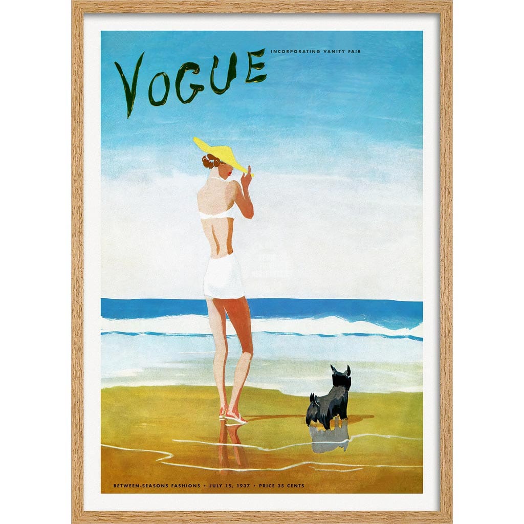 Vogue Beach Walk 1937 | Usa A3 297 X 420Mm 11.7 16.5 Inches / Framed Print - Natural Oak Timber Art