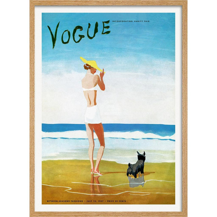 Vogue Beach Walk 1937 | Usa A3 297 X 420Mm 11.7 16.5 Inches / Framed Print - Natural Oak Timber Art