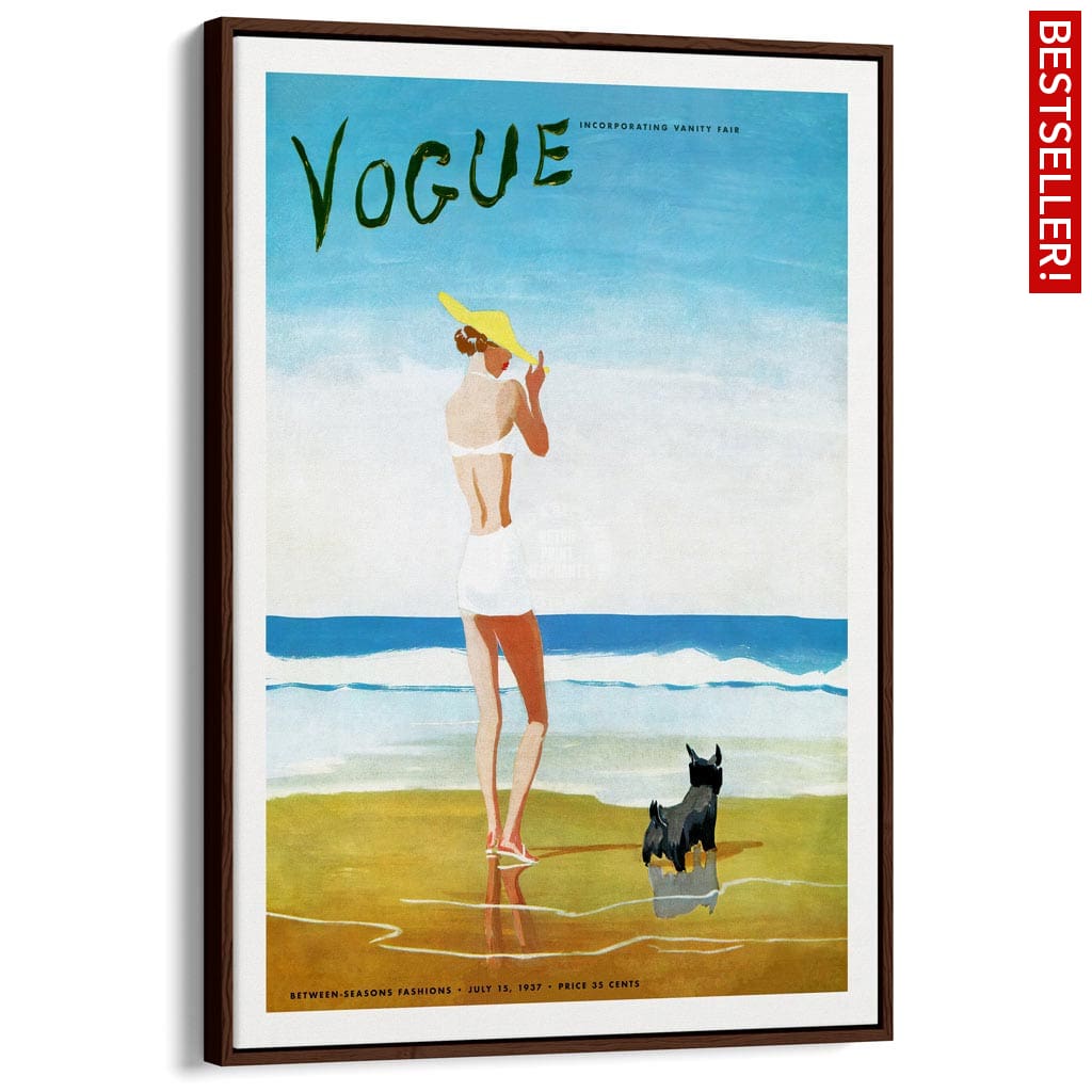 Vogue Beach Walk 1937 | Usa A3 297 X 420Mm 11.7 16.5 Inches / Canvas Floating Frame - Dark Oak