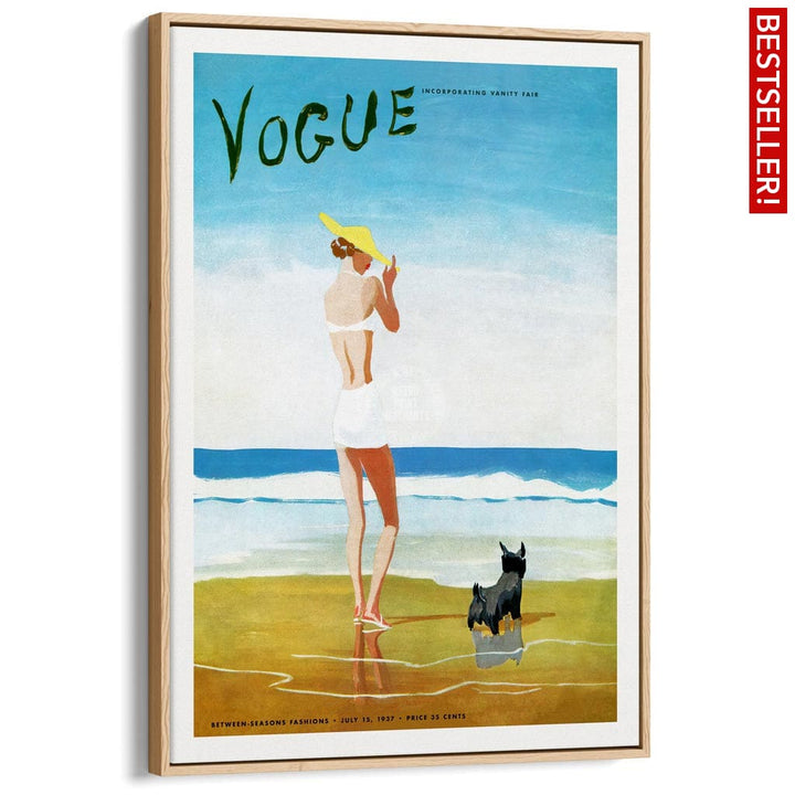 Vogue Beach Walk 1937 | Usa A3 297 X 420Mm 11.7 16.5 Inches / Canvas Floating Frame - Natural Oak