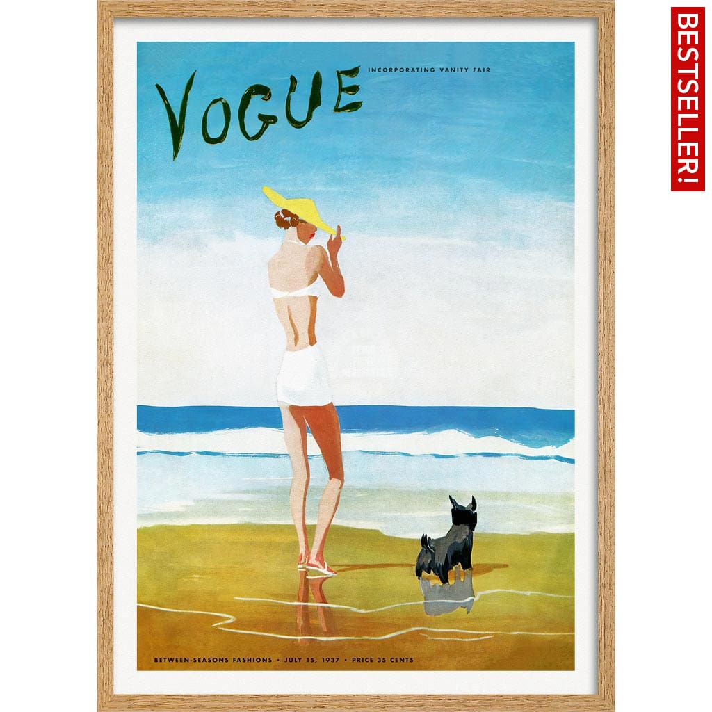 Vogue Beach Walk 1937 | Usa A3 297 X 420Mm 11.7 16.5 Inches / Framed Print - Natural Oak Timber Art