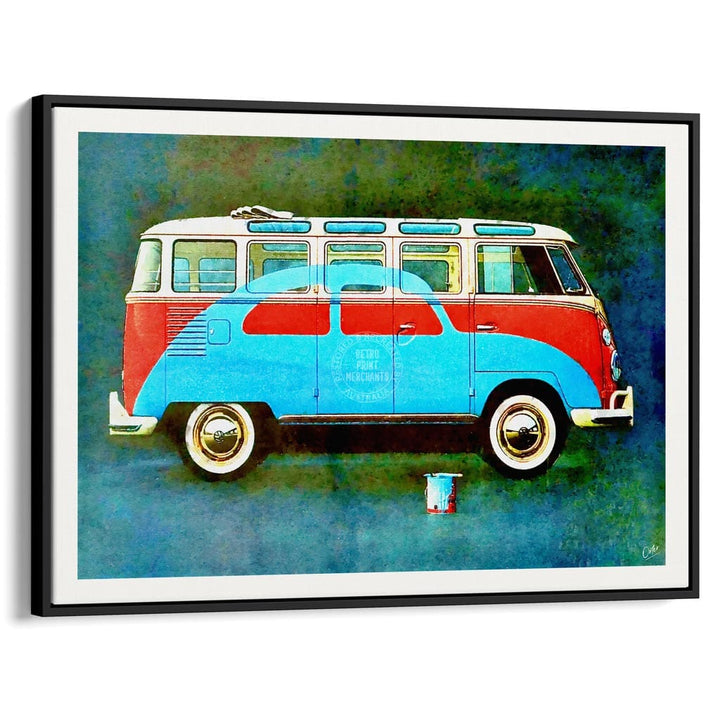 Vw Kombi Pop Art | Global A4 210 X 297Mm 8.3 11.7 Inches / Canvas Floating Frame: Black Timber Print