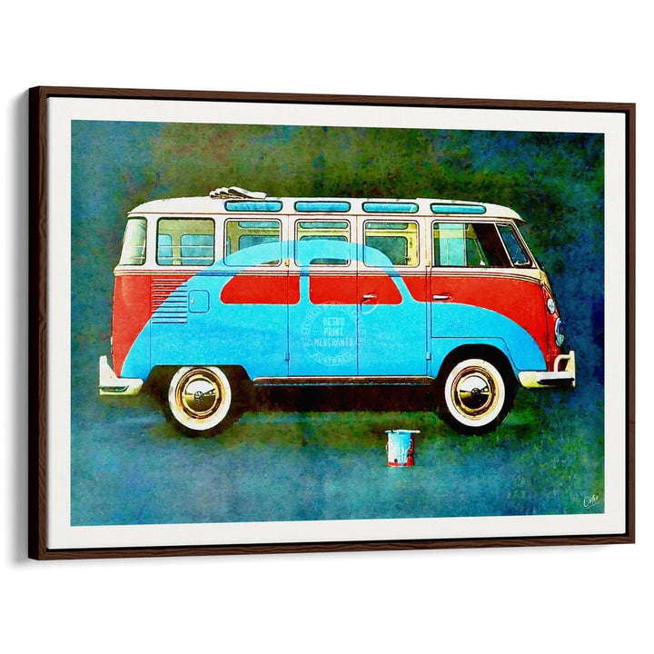 Vw Kombi Pop Art | Global A4 210 X 297Mm 8.3 11.7 Inches / Canvas Floating Frame: Chocolate Oak