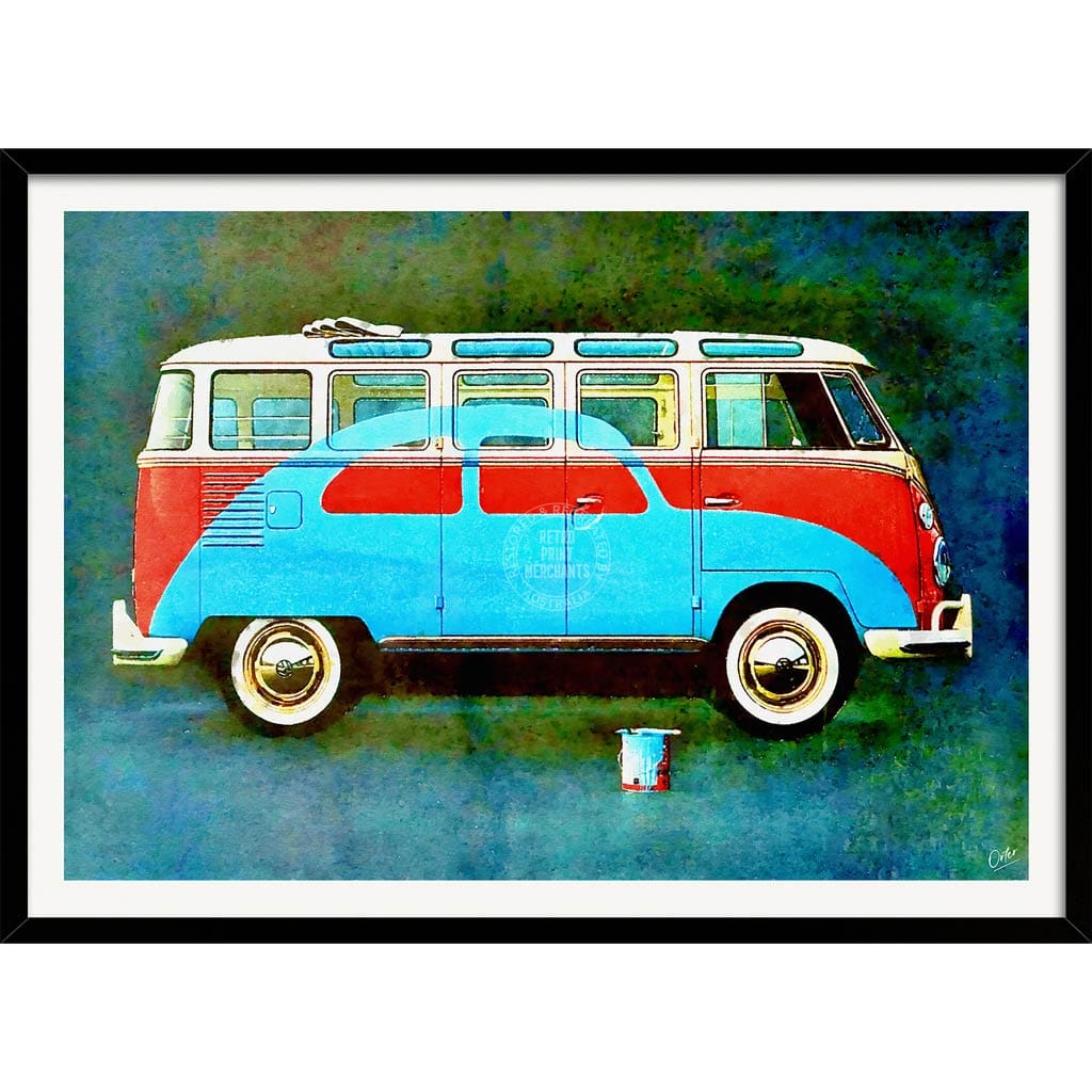 Vw Kombi Pop Art | Global A4 210 X 297Mm 8.3 11.7 Inches / Framed Print: Black Timber Print Art