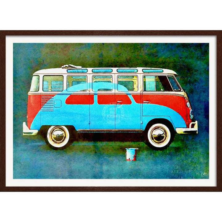 Vw Kombi Pop Art | Global A4 210 X 297Mm 8.3 11.7 Inches / Framed Print: Chocolate Oak Timber Print