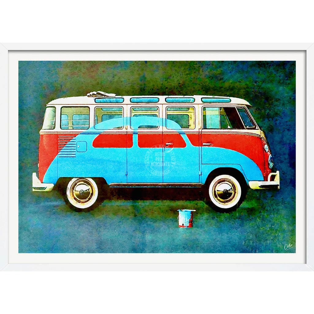 Vw Kombi Pop Art | Global A4 210 X 297Mm 8.3 11.7 Inches / Framed Print: White Timber Print Art