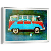 Vw Kombi Pop Art | Global A4 210 X 297Mm 8.3 11.7 Inches / Canvas Floating Frame: White Timber Print