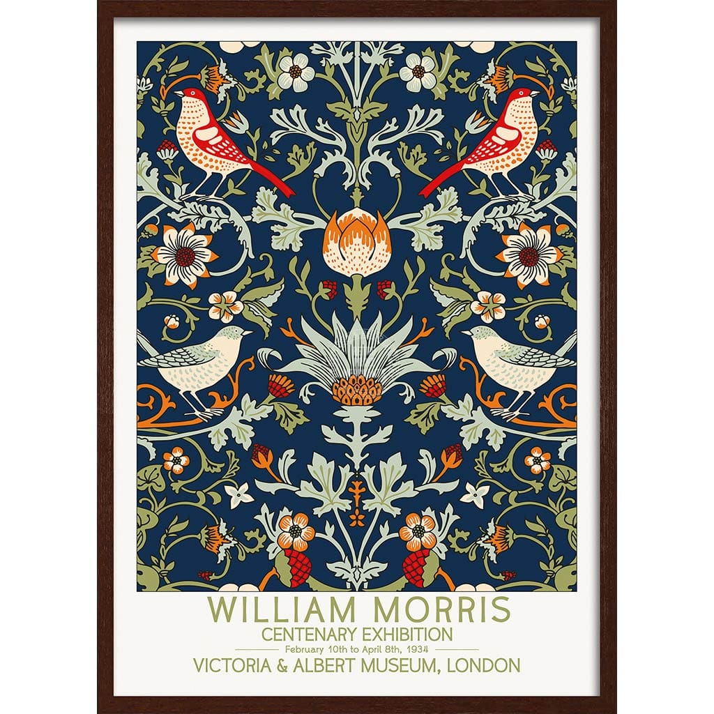 William Morris Birds & Flowers | Great Britain A3 297 X 420Mm 11.7 16.5 Inches / Framed Print - Dark