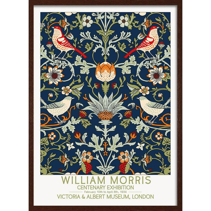 William Morris Birds & Flowers | Great Britain A3 297 X 420Mm 11.7 16.5 Inches / Framed Print - Dark