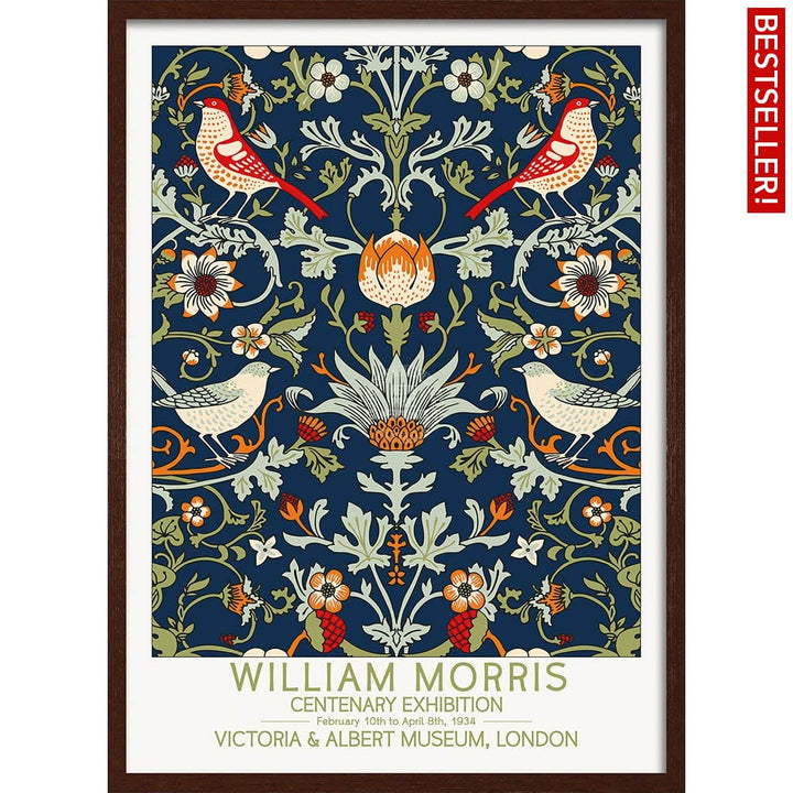 William Morris Birds & Flowers | Great Britain A3 297 X 420Mm 11.7 16.5 Inches / Framed Print - Dark