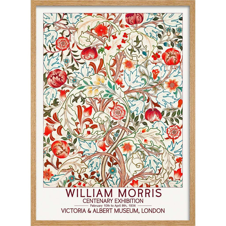 William Morris Flowers | Great Britain A3 297 X 420Mm 11.7 16.5 Inches / Framed Print - Natural Oak