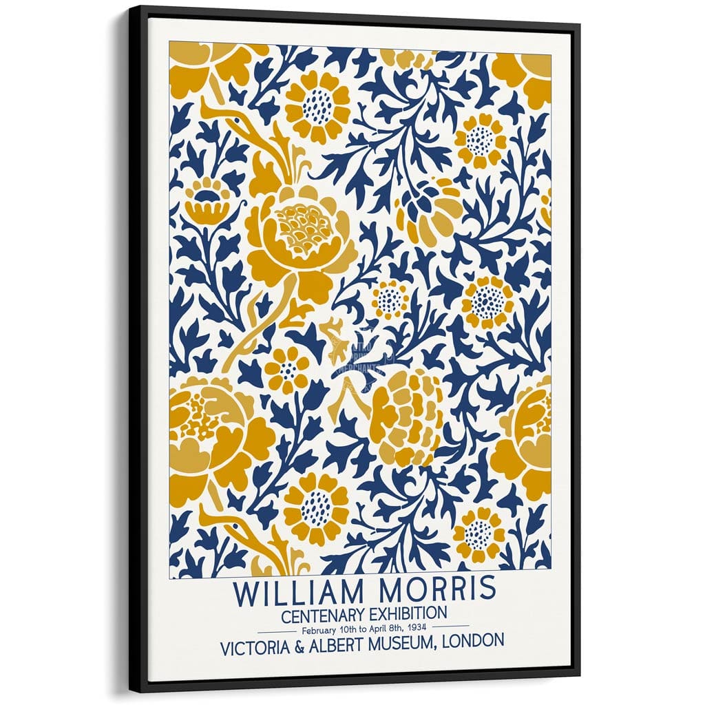 William Morris Gold & Blue | Great Britain A4 210 X 297Mm 8.3 11.7 Inches / Canvas Floating Frame: