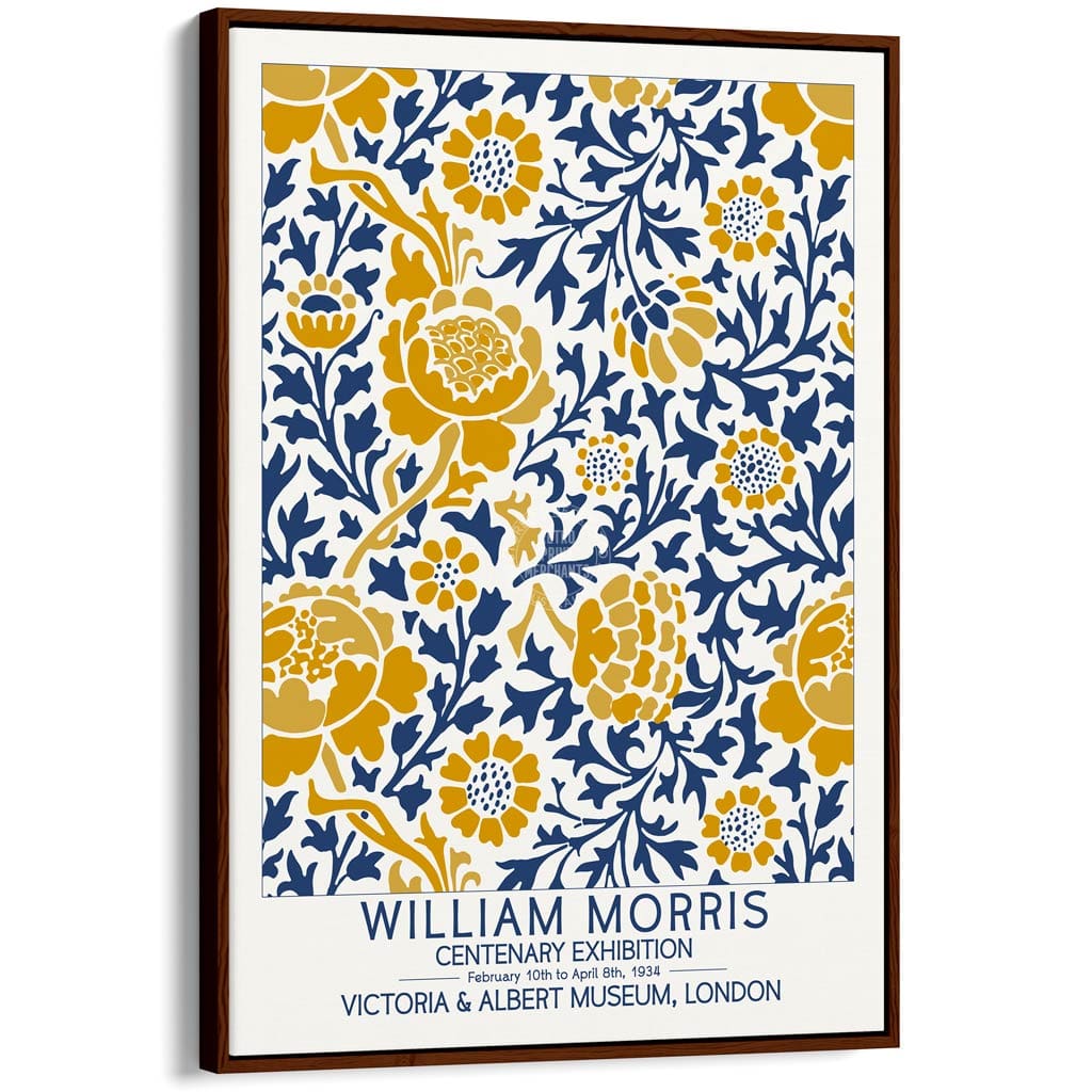 William Morris Gold & Blue | Great Britain A4 210 X 297Mm 8.3 11.7 Inches / Canvas Floating Frame: