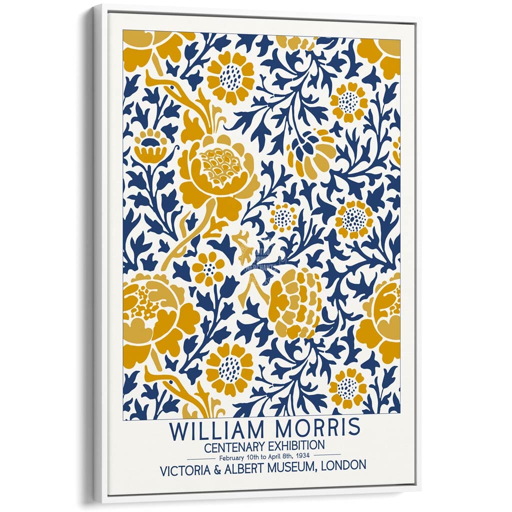 William Morris Gold & Blue | Great Britain A4 210 X 297Mm 8.3 11.7 Inches / Canvas Floating Frame:
