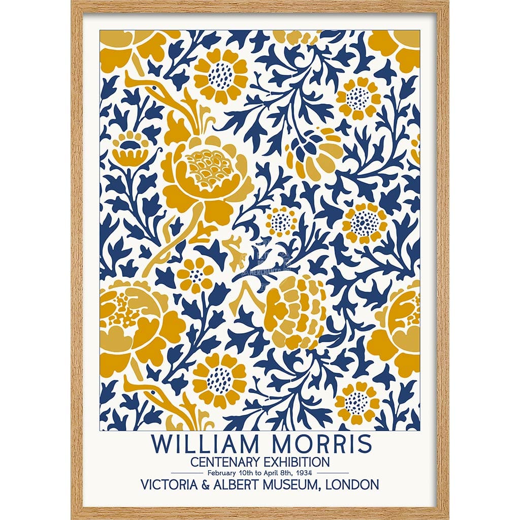 William Morris Gold & Blue | Great Britain A4 210 X 297Mm 8.3 11.7 Inches / Framed Print: Natural