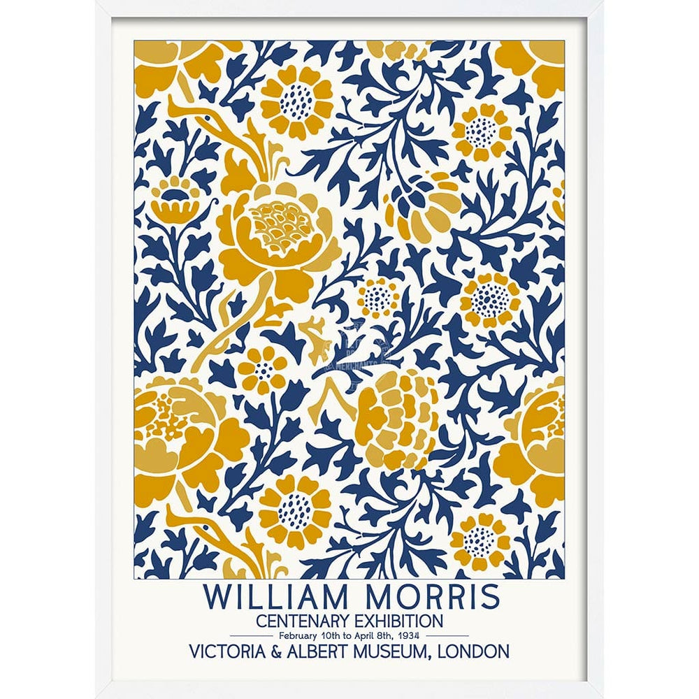 William Morris Gold & Blue | Great Britain A4 210 X 297Mm 8.3 11.7 Inches / Framed Print: White