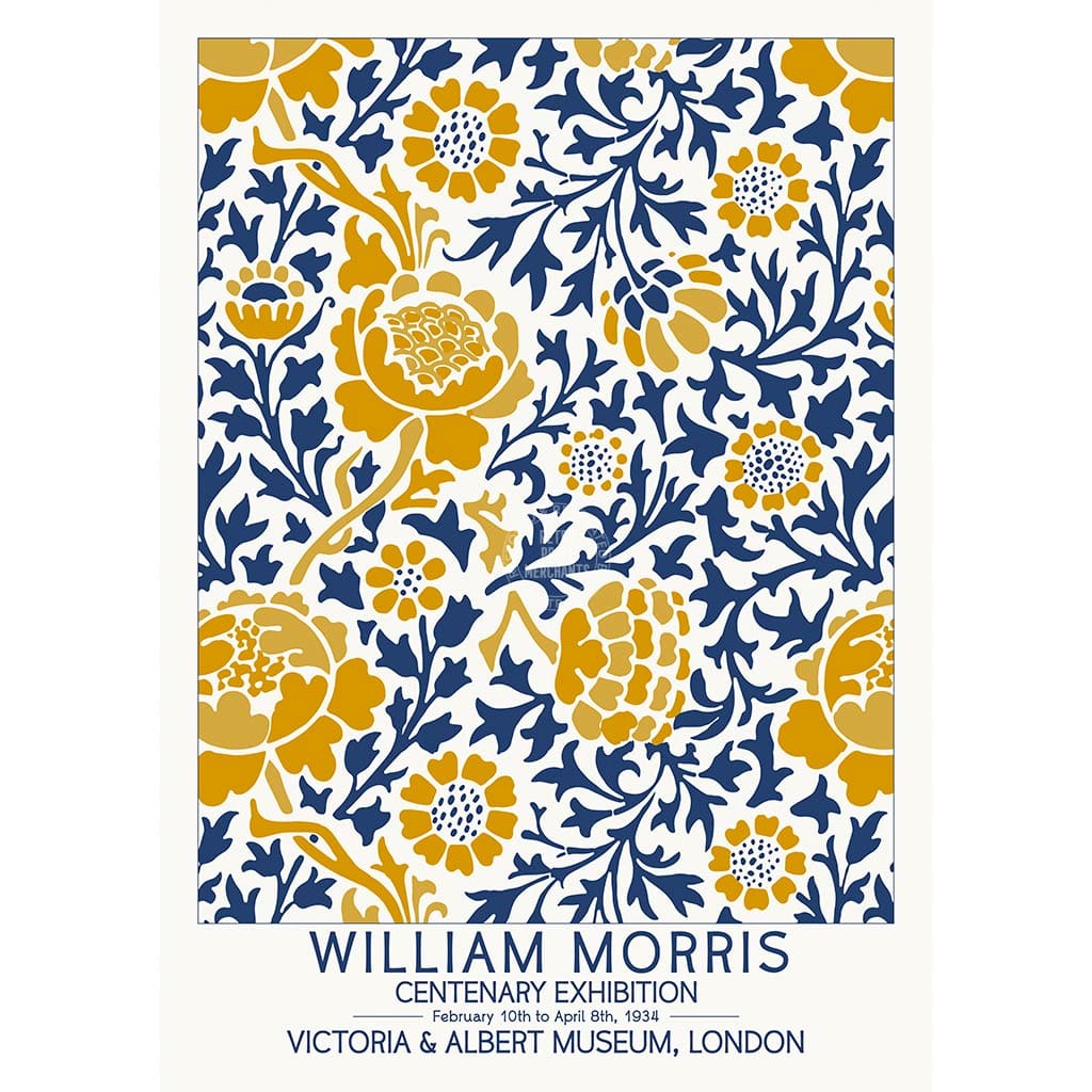 William Morris Gold & Blue | Great Britain A4 210 X 297Mm 8.3 11.7 Inches / Unframed Print Art