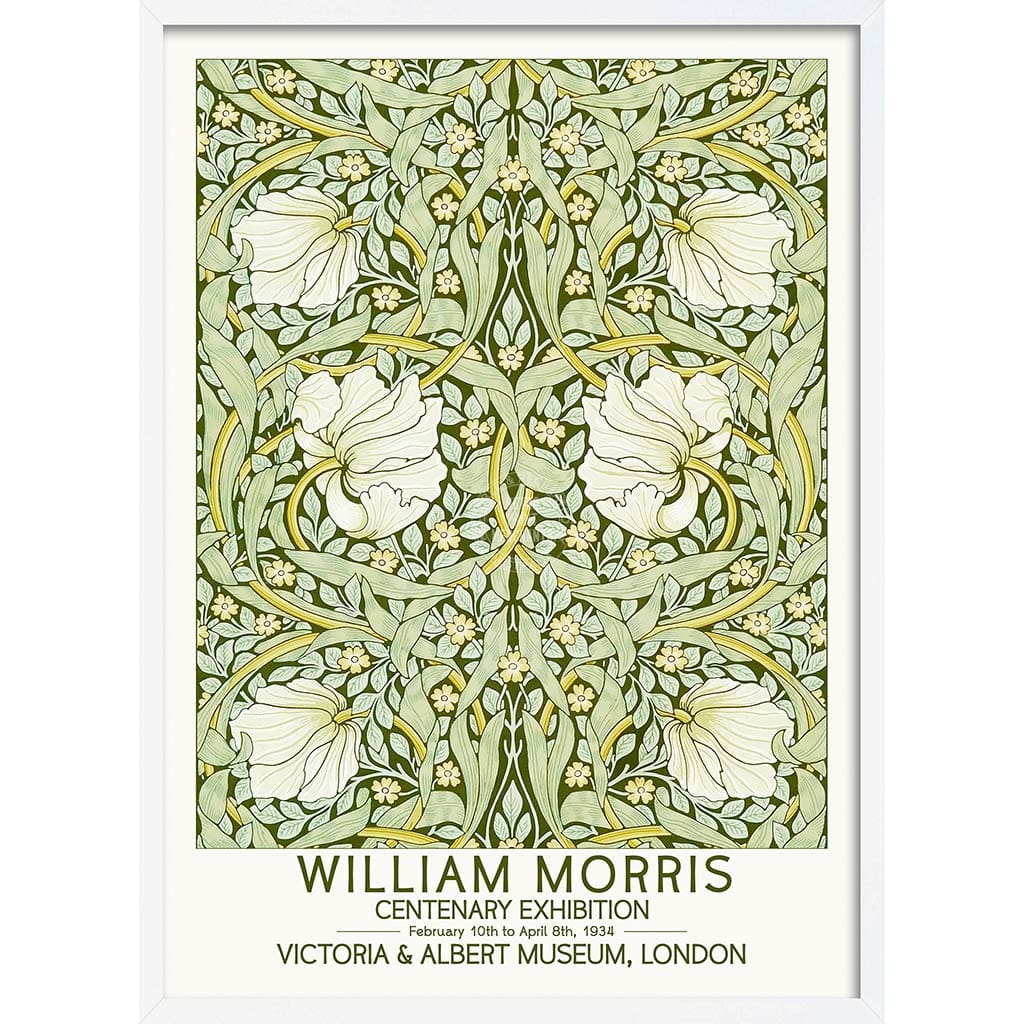 William Morris Pimpernel | Great Britain A4 210 X 297Mm 8.3 11.7 Inches / Framed Print: White Timber