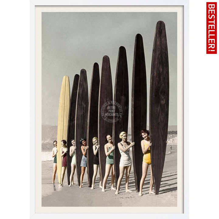 Women Surfing With Longboards In Colour | Australia 422Mm X 295Mm 16.6 11.6 A3 / White Print Art