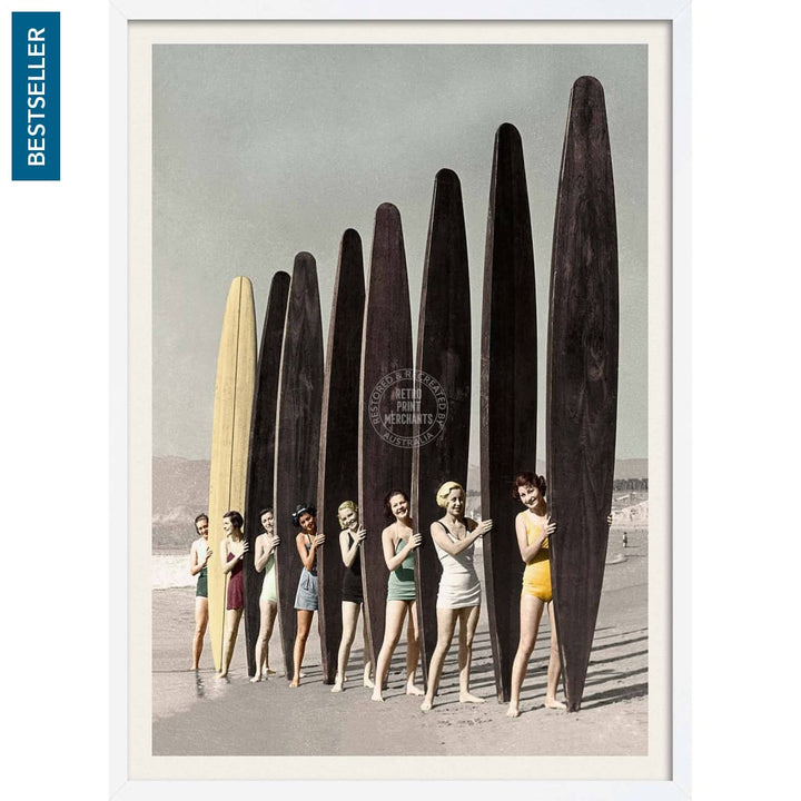 Women Surfing With Longboards In Colour | Australia 422Mm X 295Mm 16.6 11.6 A3 / White Print Art