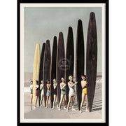 Women Surfing With Longboards In Colour | Australia 422Mm X 295Mm 16.6 11.6 A3 / Black Print Art