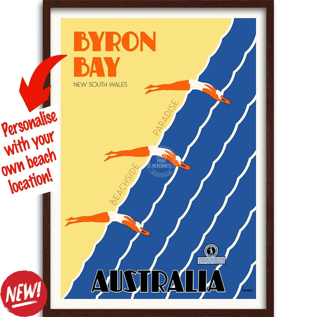 Your Own Beach Location | Personalise It Or Keep Byron Bay A3 297 X 420Mm 11.7 16.5 Inches / Framed