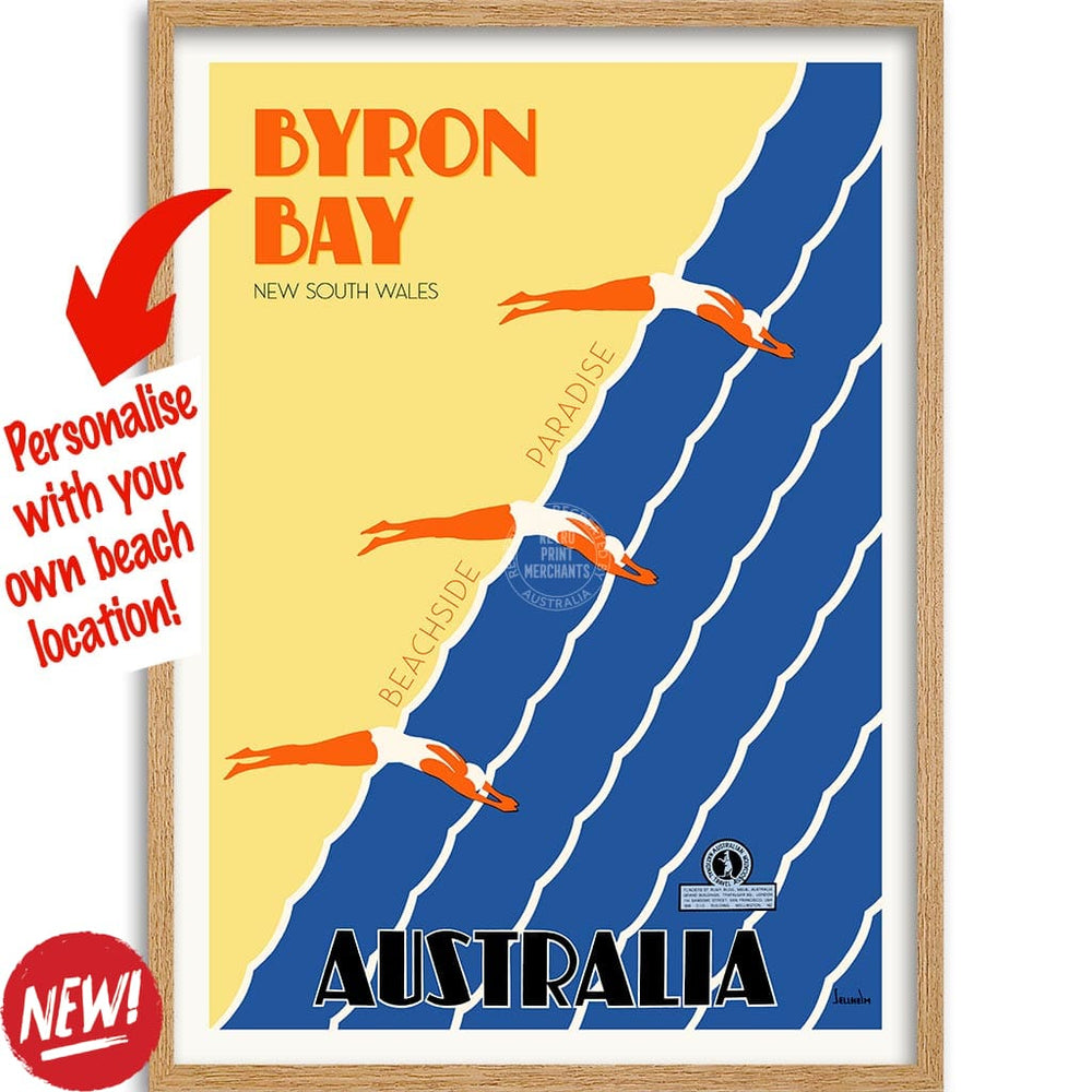 Your Own Beach Location | Personalise It Or Keep Byron Bay A3 297 X 420Mm 11.7 16.5 Inches / Framed