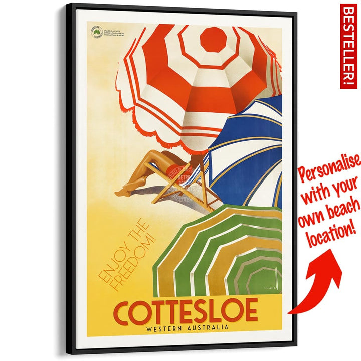 Your Own Beach Location | Personalise It Or Keep Cottesloe A3 297 X 420Mm 11.7 16.5 Inches / Canvas