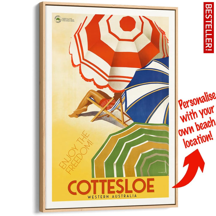 Your Own Beach Location | Personalise It Or Keep Cottesloe A3 297 X 420Mm 11.7 16.5 Inches / Canvas