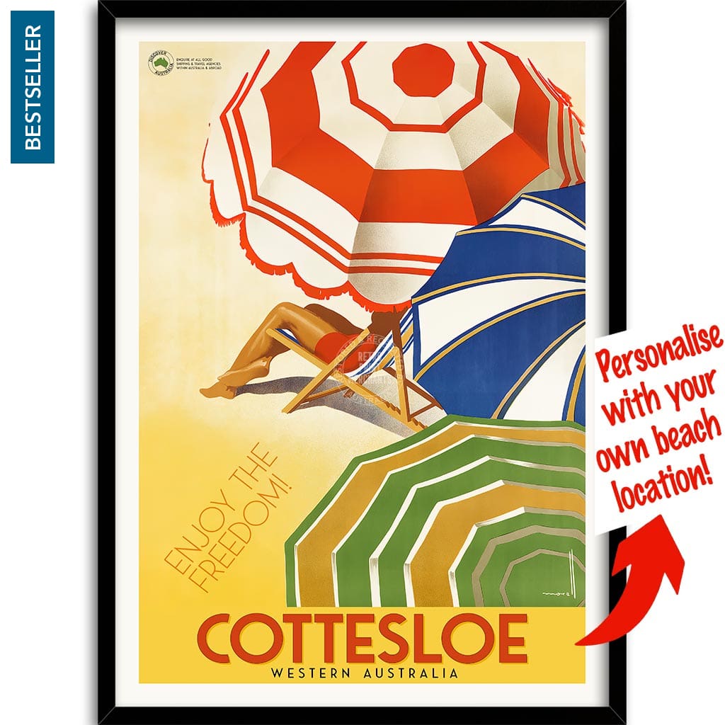 Your Own Beach Location | Personalise It Or Keep Cottesloe A3 297 X 420Mm 11.7 16.5 Inches / Framed