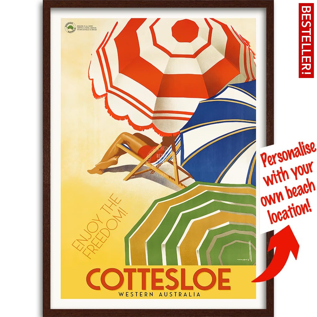 Your Own Beach Location | Personalise It Or Keep Cottesloe A3 297 X 420Mm 11.7 16.5 Inches / Framed