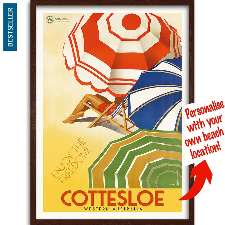 Your Own Beach Location | Personalise It Or Keep Cottesloe A3 297 X 420Mm 11.7 16.5 Inches / Framed