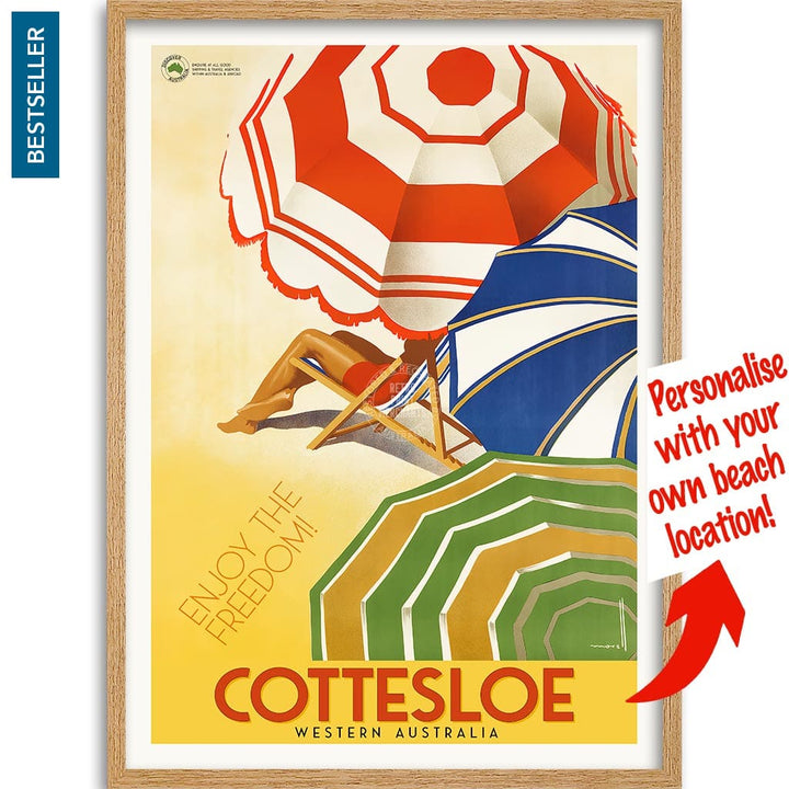 Your Own Beach Location | Personalise It Or Keep Cottesloe A3 297 X 420Mm 11.7 16.5 Inches / Framed